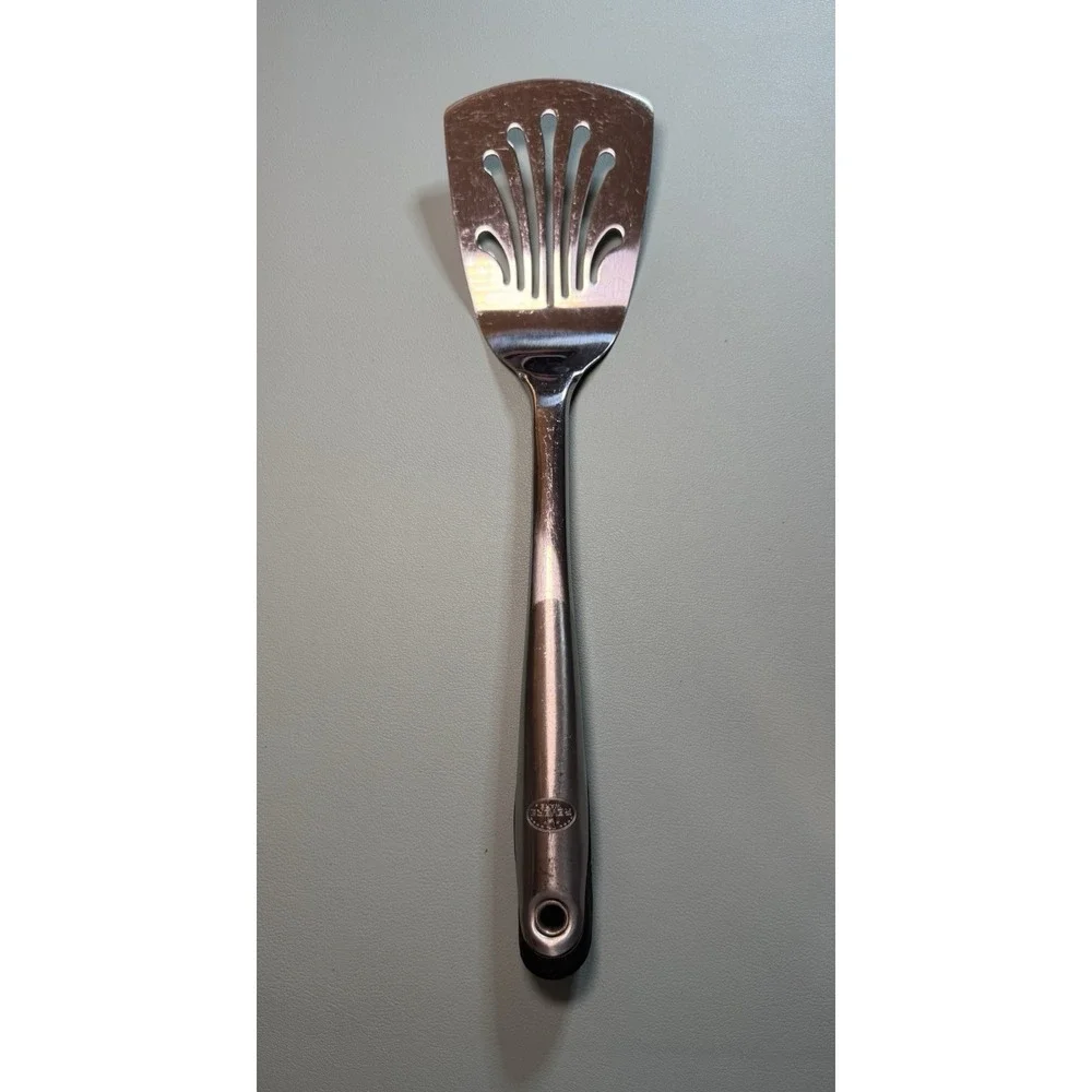 Revere Ware Stainless Steel Silver Spatula Black Silicon Grip Heavy USED Vintage